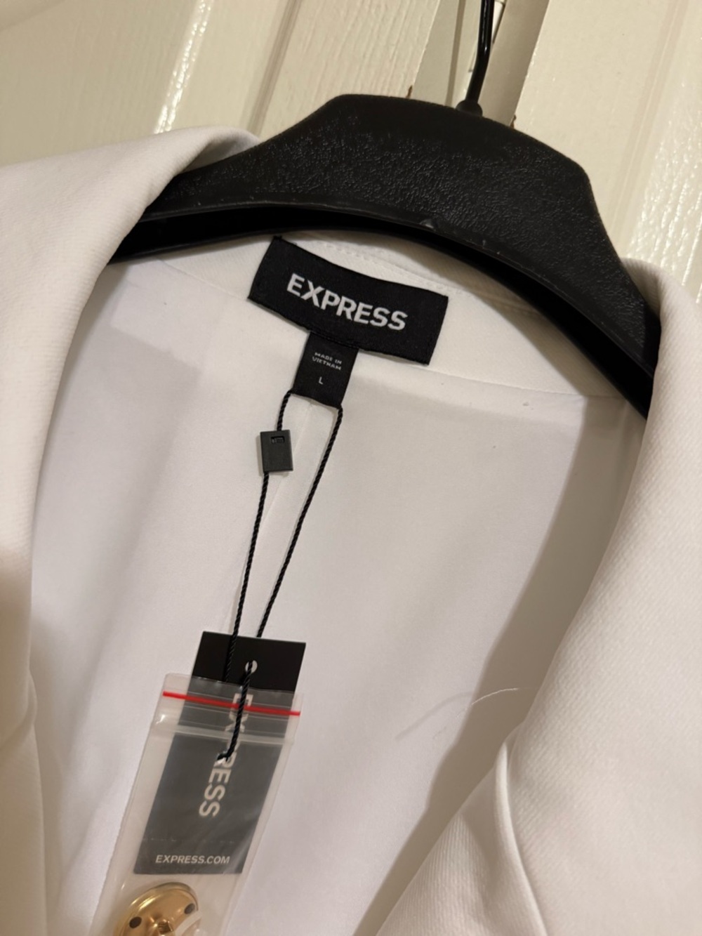 Express Double-Breasted White Blazer with Gold Buttons - Picture 3 of 9